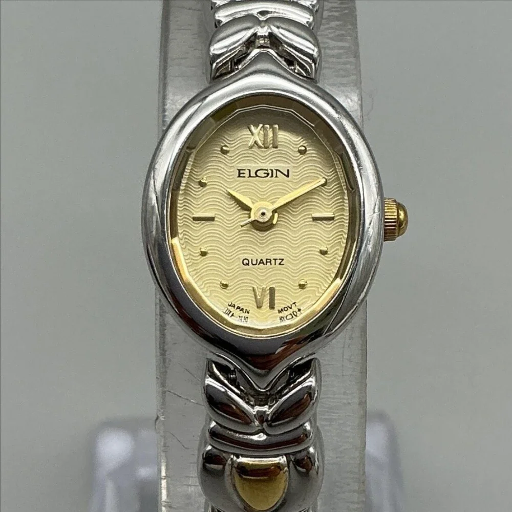 Elgin ELA259 Womens Watch 16mm Champagne Dial Silver Tone New Battery 7